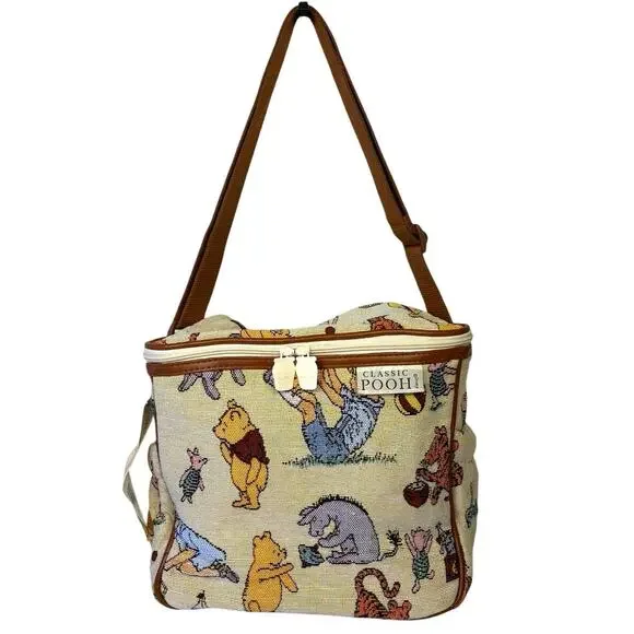 Disney Classic Pooh Tapestry Diaper Bag Bottle Holder Baby Utility Carryall NWT - Picture 1 of 15